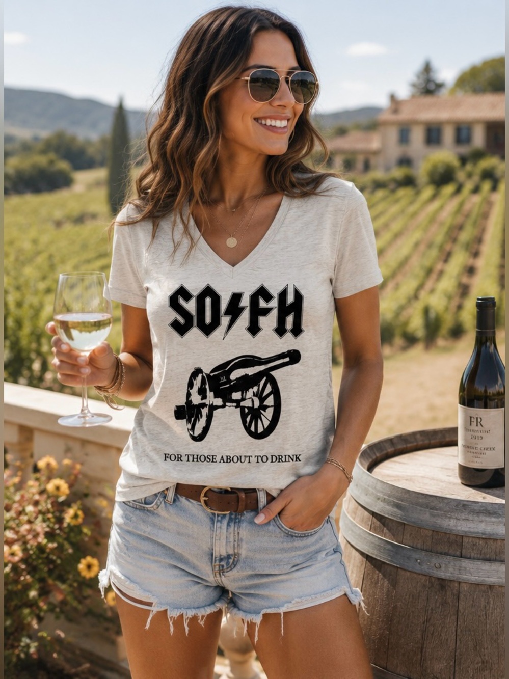SOFH For Those About to Drink AC/DC Parody V Neck Tee Music Wine Funny Shirt, L